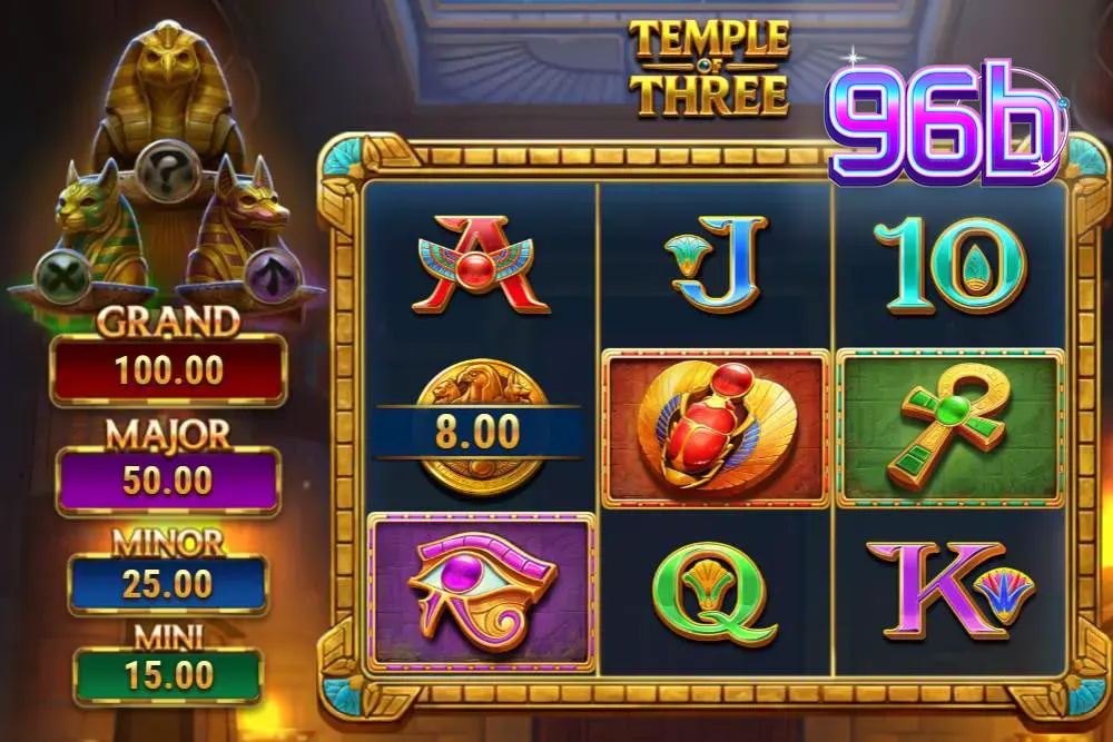 Interface do slot Temple of Three com temática egípcia